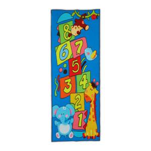 Kinderteppich Hüpfkästchen mit Tieren Blau - Grün - Gelb - Kunststoff - Textil - 67 x 1 x 179 cm