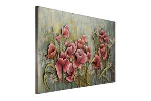 Tableau métallique 3D Fleuries Vert - Rose foncé - Métal - 120 x 60 x 6 cm