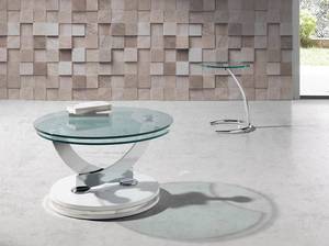 Table basse pivotante en blanc et verre Blanc - Bois manufacturé - Métal - 120 x 40 x 70 cm