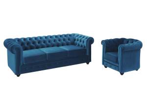 Ensemble canapé fauteuil  CHESTERFIELD Bleu