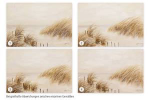 Acrylbild handgemalt Tag am Strand Beige - Massivholz - Textil - 90 x 60 x 4 cm