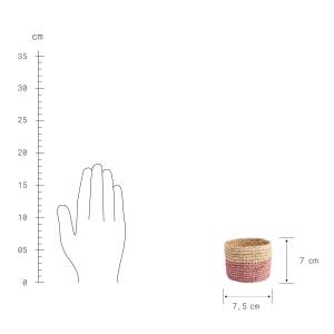 ISALO Korb handgefertigt aus Raffia Ø8cm Braun - Pink - Naturfaser - 8 x 7 x 8 cm