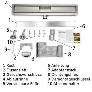 Aica Duschrinne 2 in 1 befliesbar 40cm Silber - Metall - 11 x 9 x 40 cm