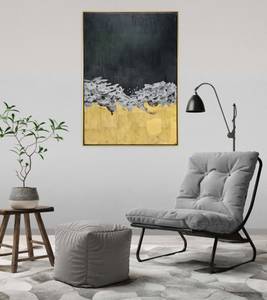 Tableau peint Nightly Thunderstorm Noir - Doré - Blanc - Bois massif - Textile - 77 x 102 x 5 cm