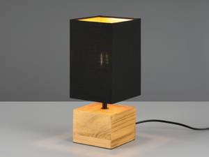 Tischlampe Holzfuß, Stoffschirm Schwarz Schwarz - Gold - Holz