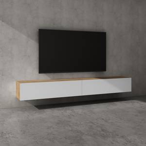 TV Lowboard Fernsehschrank02 Eiche Wotan Dekor - Weiß - Tiefe: 240 cm