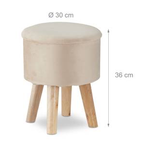 Pouf de rangement en velours Marron - Blanc - Bois manufacturé - Textile - 30 x 36 x 30 cm