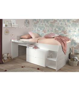 Lit Combiné avec Bureau Milky Blanc - Bois manufacturé - 203 x 90 x 134 cm