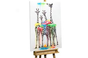 Acrylbild handgemalt Fabulous Giraffes Weiß - Massivholz - Textil - 70 x 100 x 4 cm