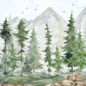 Kindertapete Tannen­wald Aquarell 450 x 300 x 450 cm