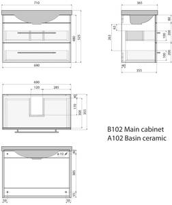 Badmöbel Dunit 700 2-teilig mit LED Weiß - Holzwerkstoff - 36 x 51 x 70 cm
