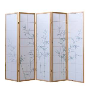 Paravent 5 parties motif bambou 266 Vert - En partie en bois massif - 220 x 175 x 2 cm