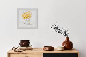 Acrylbild handgemalt Sonnige Blüten Grau - Gelb - Massivholz - Textil - 40 x 40 x 4 cm