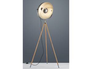 Tripod Stehlampe Industrial Stativ Holz Braun - Grau - Metall - Massivholz - 66 x 158 x 66 cm
