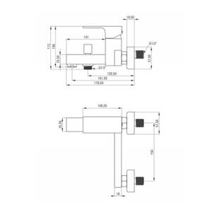 Wannenarmatur Wandmontage matt schwarz Schwarz - Metall - 18 x 21 x 13 cm