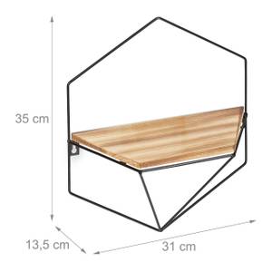 Sechseckiges Wandregal aus Metall Schwarz - Braun - Holzwerkstoff - Metall - 31 x 35 x 14 cm