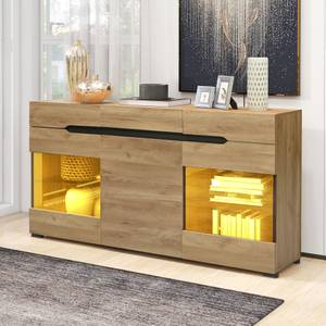 Sideboard GLOWNatur Ⅲ Beige - Holzwerkstoff - Glas - Kunststoff - 35 x 80 x 140 cm