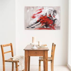 Tableau peint à la main Passionné Rouge - Bois massif - Textile - 90 x 60 x 4 cm