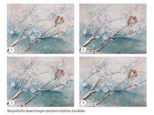 Tableau peint Amour de printemps Bleu - Bois massif - Textile - 120 x 90 x 4 cm