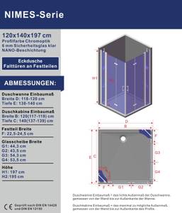 Duschkabine Eckeinstieg mit Festteilen 120 x 140 cm