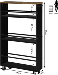 Küchenwagen Mandy Schwarz - Braun - Holzwerkstoff - Metall - 47 x 80 x 13 cm