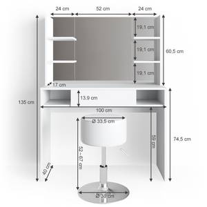 Schminktisch Daenerys Weiß mit Hocker Breite: 38 cm