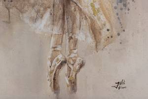 Acrylbild handgemalt Ballerina Solo Beige - Massivholz - Textil - 60 x 90 x 4 cm