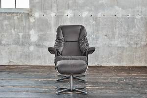 Fauteuil relax MODO cuir avec pouf Gris