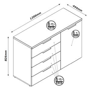 Commode 4 tiroirs 1 porte - VERONICA Blanc - Bois manufacturé - 120 x 83 x 44 cm