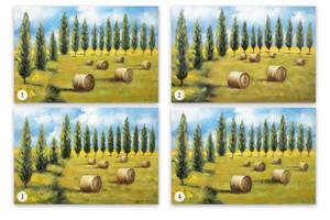 Tableau peint à la main Close to Heaven Beige - Vert - Bois massif - Textile - 90 x 60 x 4 cm