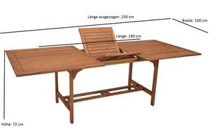 Ausziehtisch 180/230x100cm, Eukalyptus Braun - Massivholz - Holzart/Dekor - 230 x 72 x 100 cm