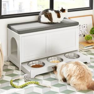 Banc litière chat FSR136-W Blanc - Bois manufacturé - Métal - 90 x 44 x 36 cm