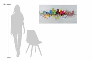 Bild gemalt Ljubljana Skyline Silhouette Grau - Massivholz - Textil - Holz teilmassiv - 120 x 60 x 4 cm