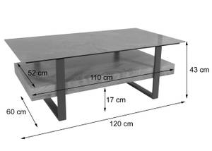 Couchtisch L88 Grau - Kunststein - Holzwerkstoff - Metall - Holz teilmassiv - 120 x 43 x 60 cm