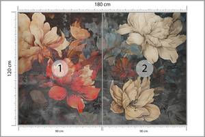 Papier Peint FLEURS Béton Style Vintage 180 x 120 x 120 cm