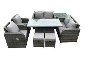 Gartensofa Sofa Set Grau (8er-Set) Grau - Polyrattan - Stein - 69 x 79 x 124 cm