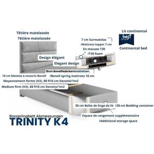 BOXSPRINGBETT mit Bettkasten Trinity K4 Blau - Tiefe: 80 cm