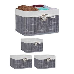 4x Corbeilles Panier de rangement bambou Gris - Argenté - Blanc