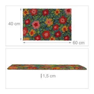 Fußmatte Kokos Blüten Blau - Grün - Rot - Naturfaser - Kunststoff - 50 x 2 x 40 cm
