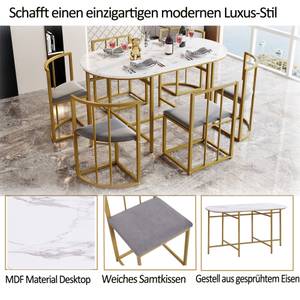 Essgruppe VELVDiana+ (7er Set) Gold - Holzwerkstoff - Metall - Kunststoff - Textil - 80 x 76 x 140 cm