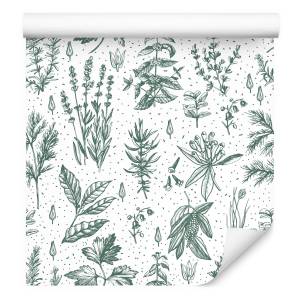 Papier Peint fleurs feuilles plantes Vert - Blanc - Papier - 53 x 1000 x 1000 cm