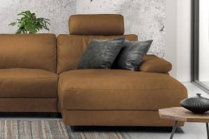 Ecksofa LOLA XL motor. Relaxfunktion Kupfer - Ecke davorstehend rechts - Longchair davorstehend rechts - Ottomane davorstehend rechts - Echtleder - Massivholz