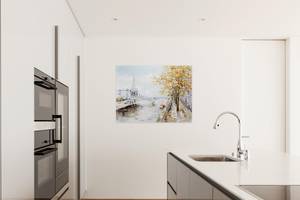 Acrylbild handgemalt An der Seine Blau - Massivholz - Textil - 100 x 75 x 4 cm