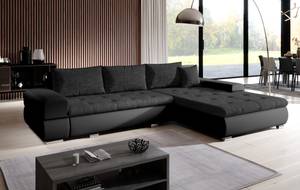 Ecksofa ARZO Esche Schwarz Dekor - Holzwerkstoff - Textil - Holz teilmassiv