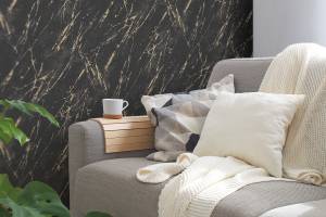 Casual Living - Tapete Marmoroptik Schwarz - Gold - Kunststoff - Textil - 53 x 1050 x 1 cm