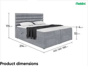 Boxspringbett Karim Grau - 180 x 214 cm - H4