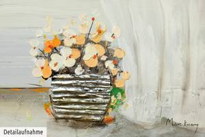 Tableau peint Le réveil du printemps Blanc - Bois massif - Textile - 120 x 60 x 4 cm