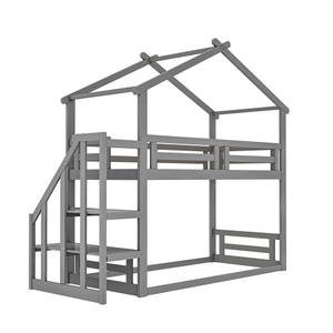 Kinderbett Hausbett Terra Ⅰ Grau - Holzwerkstoff - Metall - Massivholz - Holzart/Dekor - 96 x 222 x 244 cm