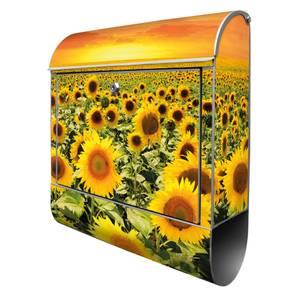 Briefkasten Stahl Sonnenblumenmeer Grau - Metall - 38 x 46 x 13 cm