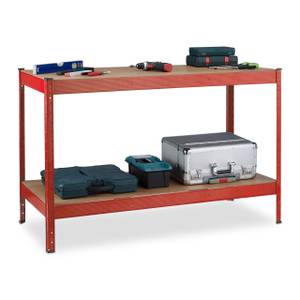 Werkbank 2 Ebenen Braun - Rot - Holzwerkstoff - Metall - 141 x 91 x 61 cm